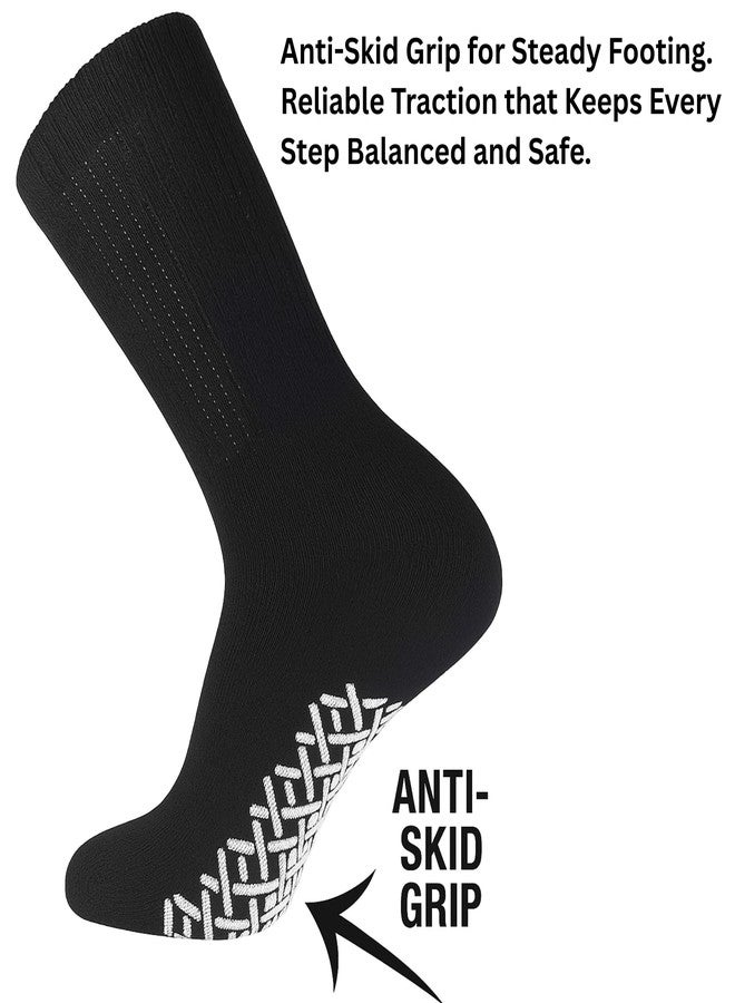 Diamond Star Men's Women Diabetic Loose Top Therapeutic Anti Slip Non Skid Gripper Soft Cotton Full Cushioned Crew Socks 10-13 (Black - 6 Pairs). - Image 5